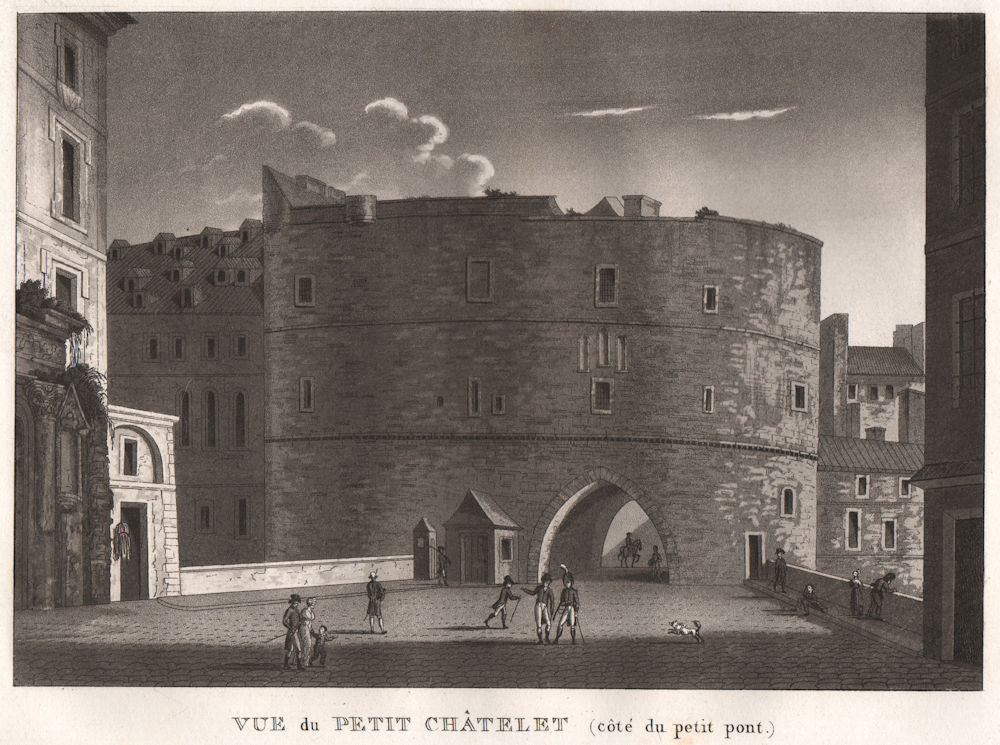 PARIS. Petit Châtelet (côte du Petit pont) . Aquatint 1808 old antique print